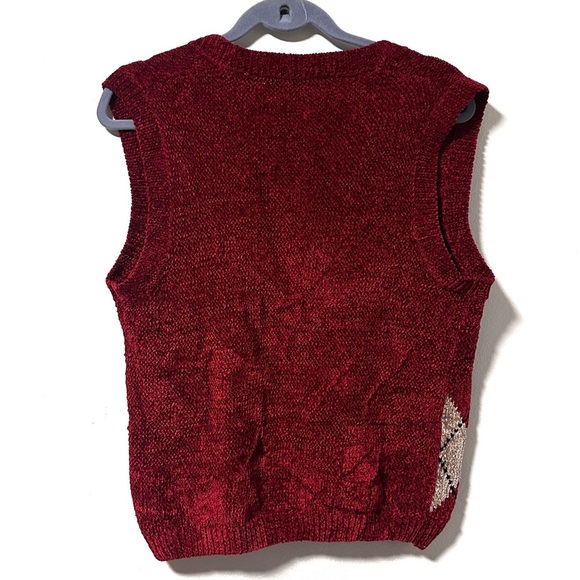 Vintage Crystal Kobe Red Argyle Knit Sweater Vest Women’s Size Medium Academia - Picture 2 of 13